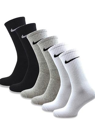 Набір дитячі підліткові високі шкарпетки різні кольори nike 6 пар 34-36 бавовна