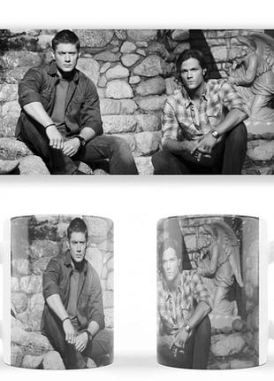 Чашка белая керамическая supernatural dean and sam сверхъестественное дин и сэм abc