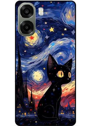 Силіконовий бампер чохол для oppo a6x з малюнком котик зіркова ніч ван гог