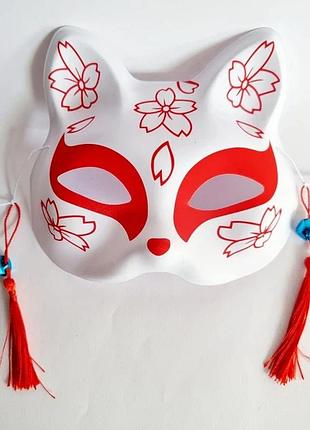 Маска кицуне японской лисицы kitsune красная 18х17 см abc