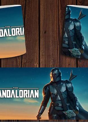 Чашка белая керамическая с принтом "зоряні війни мандалорец" star wars mandalorian abc