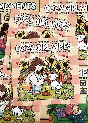 Розмальовка cozy антистрес cozy girl vibes, розмальовки, розмальовка для дорослих, затишна розмальовка