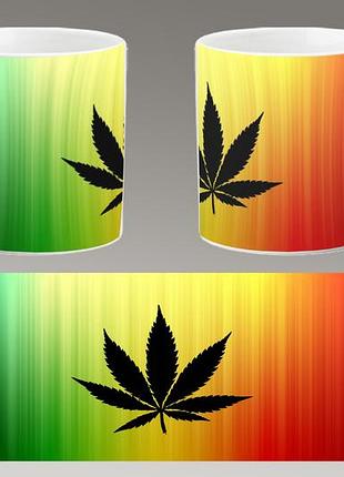 Чашка белая керамическая "марихуана" конопля, каннабис. canabis marijuana. abc