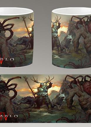 Чашка біла керамічна "diablo 4" діабло abc