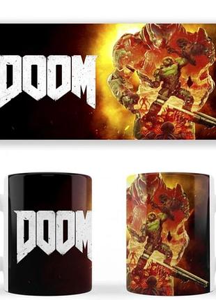 Чашка біла керамічна doom eternal (дум) abc