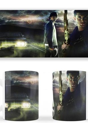 Чашка белая керамическая supernatural dean and sam сверхъестественное дин и сэм abc