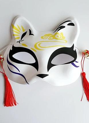 Маска кицуне японской лисицы kitsune черно-желтая 18х17 см abc