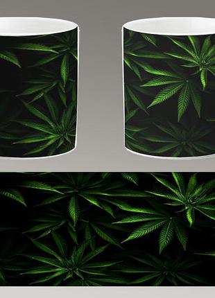 Чашка белая керамическая "марихуана" конопля, каннабис. canabis marijuana. abc