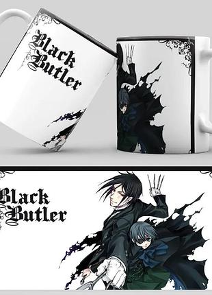 Чашка біла керамічна з принтом аніме "black butler" чорний палаций abc