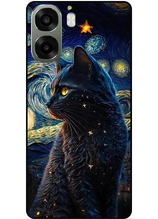 Силіконовий бампер чохол для oppo a6x з малюнком кішка ван гог зіркова ніч