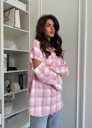 Рубашка клетка с рваными рукавами (oversize)