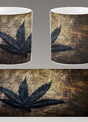 Чашка белая керамическая "марихуана" конопля, каннабис. canabis marijuana. abc