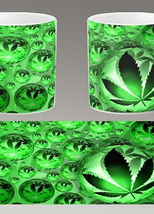 Чашка белая керамическая "марихуана" конопля, каннабис. canabis marijuana. abc