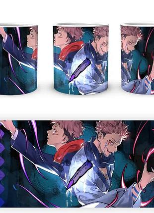 Чашка белая керамическая с принтом gee! jujutsu kaisen магическая битва итадори сукуна abc