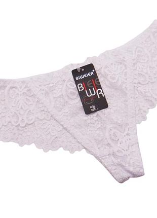 Кружевные трусики бразилиана 2xl белые biweier 3014