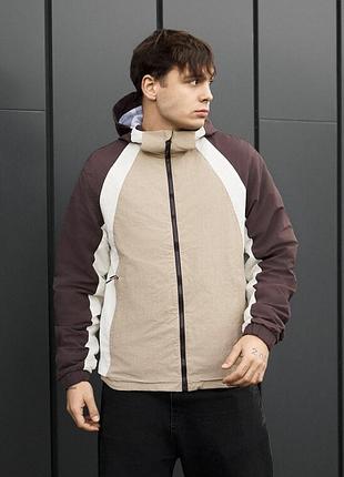 Чоловіча куртка вітровка з капюшоном staff tek beige & brown