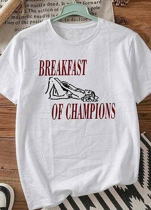 Мужская футболка белая с принтом "breakfast of champions" размер м. футболка с юмористым принтом