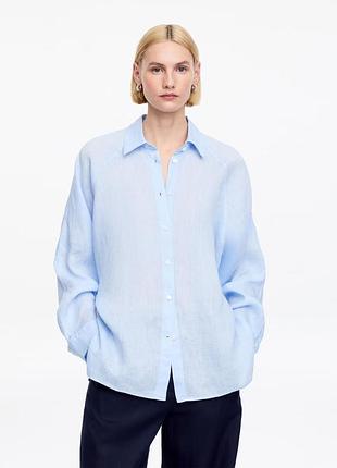 Женская голубая рубашка, лен arket relaxed linen shirt оригинал