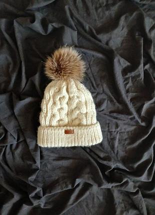 Брендовая зимняя шапка barbour penshaw beanie (оригинал) с помпоном