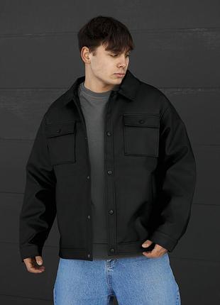 Мужская молодежная кожаная куртка staff black