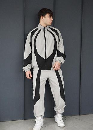 Мужской легкий спортивный костюм staff dia zip black & light gray oversize