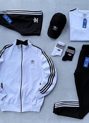 Костюм adidas 7в1 +шорты-футболка-кепка-носки весна\осень турецкая двухнитка, набор мужской адидас с шортамы