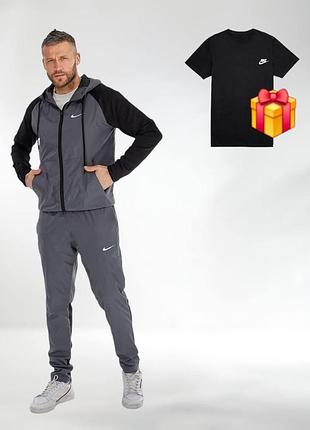 Спортивный костюм nike плащевка+дайвинг весна\лето топ качество, найк костюм серого цвета