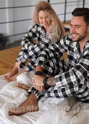Пижама в клетку женская мужская 100% хлопок рубашка + штаны унисекс xxxl
