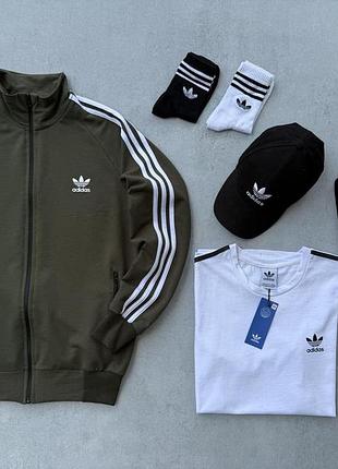 Спортивный комплект 4в1 adidas мужской кофта-штаны-футболка-кепка весна\осень турецкая двунитка, адидас костюм