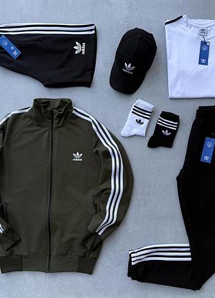 Костюм adidas 7в1 +шорты-футболка-кепка-носки весна\осень турецкая двухнитка, набор мужской адидас с шортамы s