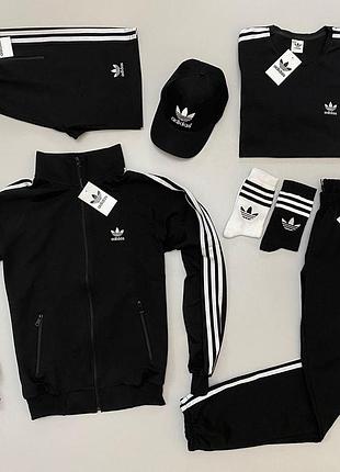 Костюм adidas 7в1 +шорты-футболка-кепка-носки весна\осень турецкая двухнитка, набор мужской адидас с шортамы s