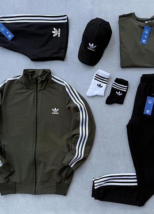 Костюм adidas 7в1 +шорты-футболка-кепка-носки весна\осень турецкая двухнитка, набор мужской адидас с шортамы xxxl