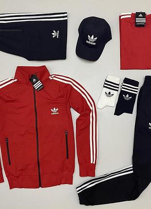 Костюм adidas 7в1 +шорты-футболка-кепка-носки турецкая двухнитка, набор мужской адидас с шортамы l