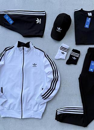 Костюм adidas 7в1 +шорты-футболка-кепка-носки весна\осень турецкая двухнитка, набор мужской адидас с шортамы l