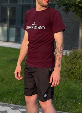 Stone island футболка и шорты с плащевкой на лето, стоун айленд набор