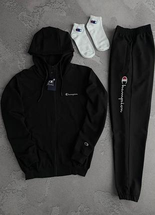 Костюм champion спортивный мужской черный весна осень двунитка (носки в подарок), чемпион костюм xxl