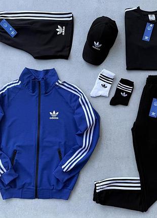 Костюм adidas 7в1 +шорты-футболка-кепка-носки весна\осень турецкая двухнитка, набор мужской адидас с шортамы l