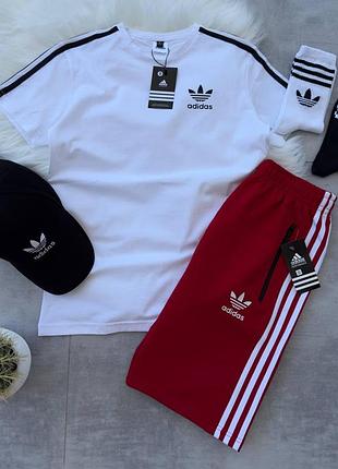 Комплект футболка adidas белая + шорты + кепка + 2 пары носков, летний набор адидас xxl
