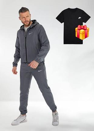 Спортивний костюм nike плащівка весна/осінь, найк костюм сірий з плащівки m