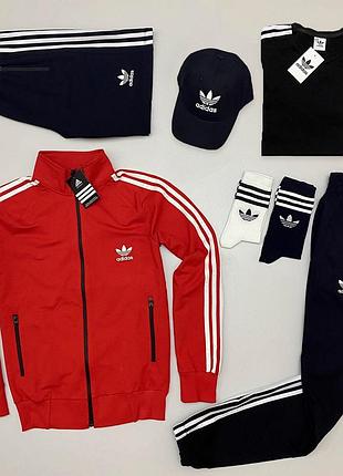 Костюм adidas 7в1 +шорты-футболка-кепка-носки турецкая двухнитка, набор мужской адидас с шортамы m