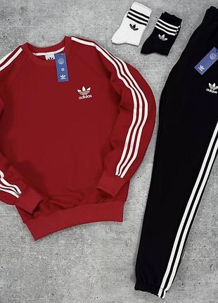 Спортивний костюм adidas світшот + штани лампас весна\осінь турецька двухнитка (шкарпетки в подарунок), адідас костюм чоловічий