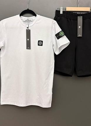 Летний набор мужской stone island шорты-футболка (носки в подарок) турецкая двунитка, стоун айленд набор s