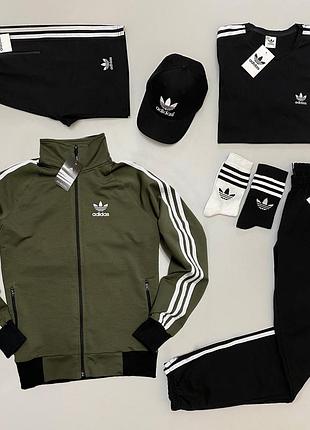 Костюм adidas 7в1 +шорты-футболка-кепка-носки весна\осень турецкая двухнитка, набор мужской адидас с шортамы l