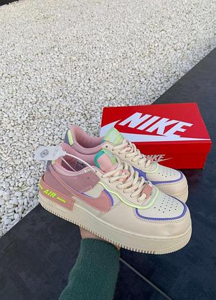 Бежевые кожаные кроссовки найк эйр форс шэдоу унисекс nike air force shadow cashmere 38