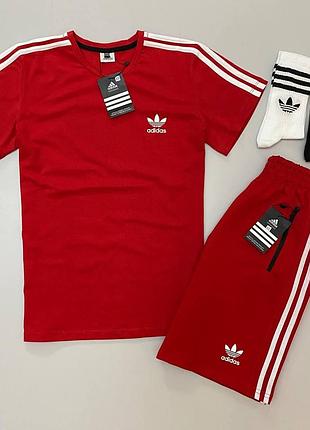 Спортивные шорты + футболка adidas (носки в подарок) летний спортивный набор турецкая двунитка xxxl