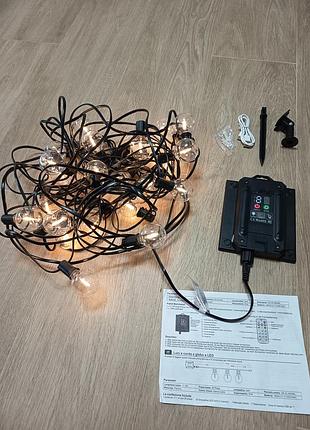 Светодиодная гирлянда уличная g40 (24 led, 17.1 м) на солнечной батареи с пультом