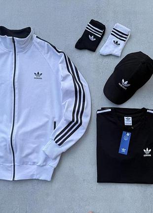 Спортивный комплект 4в1 adidas мужской кофта-штаны-футболка-кепка весна\осень турецкая двунитка, адидас костюм m