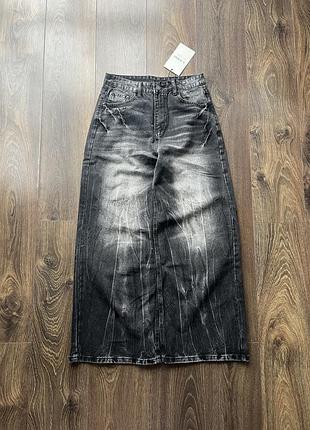 Широкие джинсы черные штаны джинсовые baggy стильные бегги washed y2k sk8 варённые s
