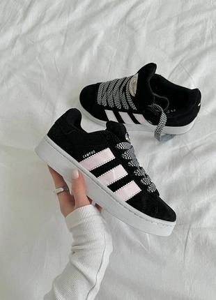 Жіночі чорні кросівки adidas campus black white адідас кампус 38