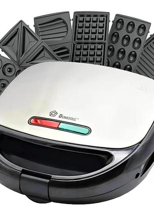 Мультипекарь 6в1 со сменными насадками domotec ms7706 вафельница сэндвичница 1000вт